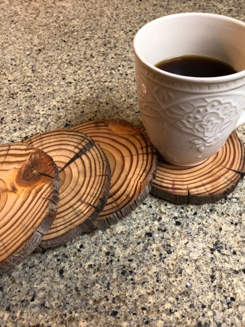 Rustic reclaimed wood coasters.